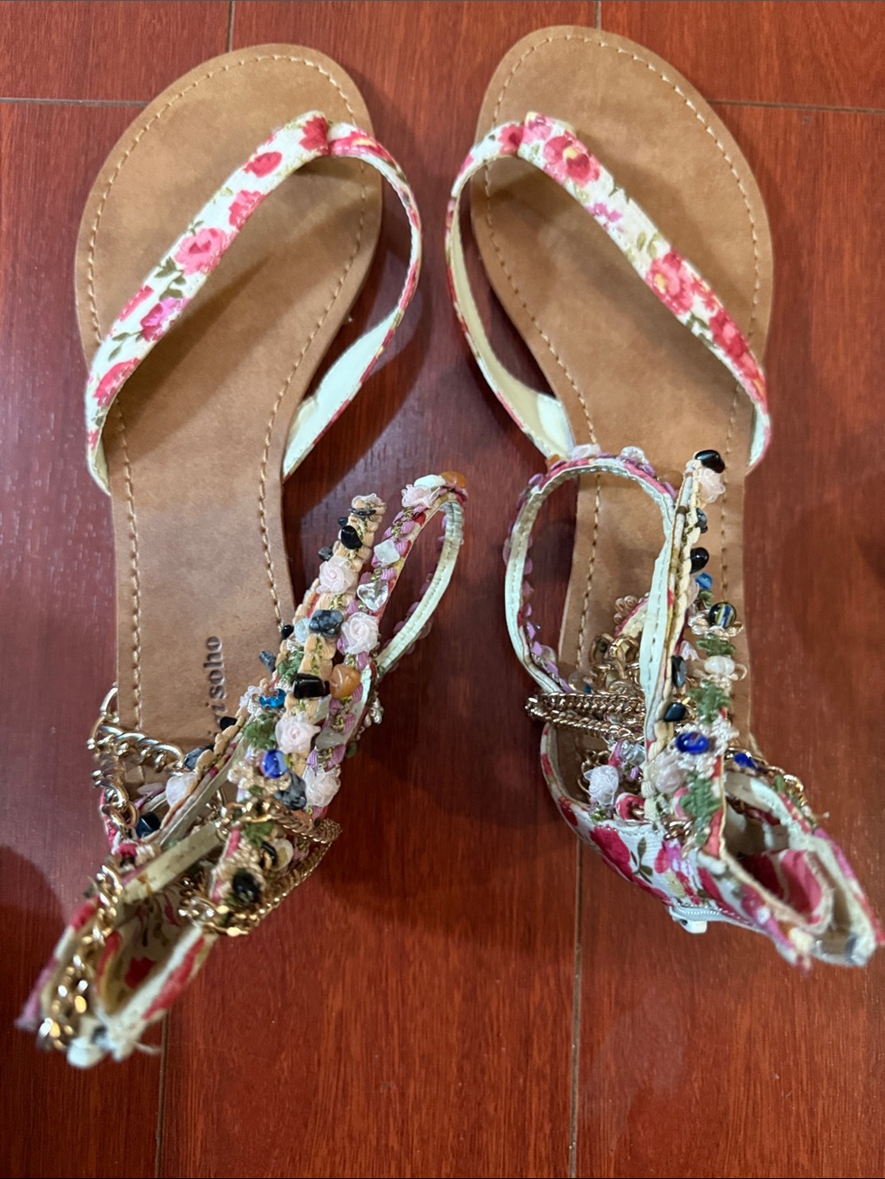 ZIGI girl Floral Beaded Ankle-Wrap Sandals - Pink & Brown